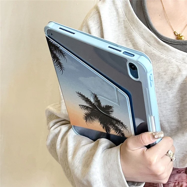 Para iPad 10.9 (2022) Funda de Tablet con Soporte Giratorio Trifold de Piel de PU con Patrón Inteligente Cubierta con Función de Encendido/Apagado Automático - Palma de Coco