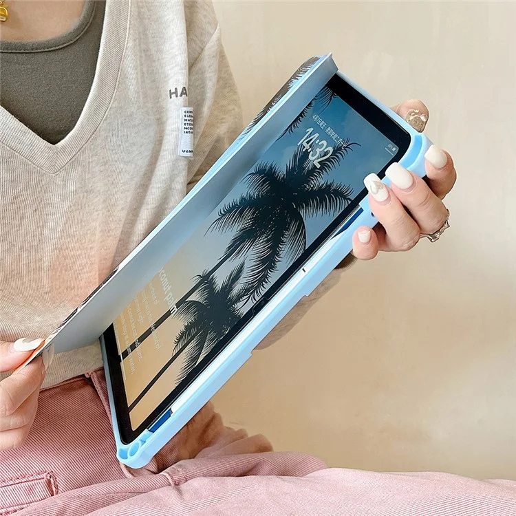 Para iPad 10.9 (2022) Funda de Tablet con Soporte Giratorio Trifold de Piel de PU con Patrón Inteligente Cubierta con Función de Encendido/Apagado Automático - Palma de Coco