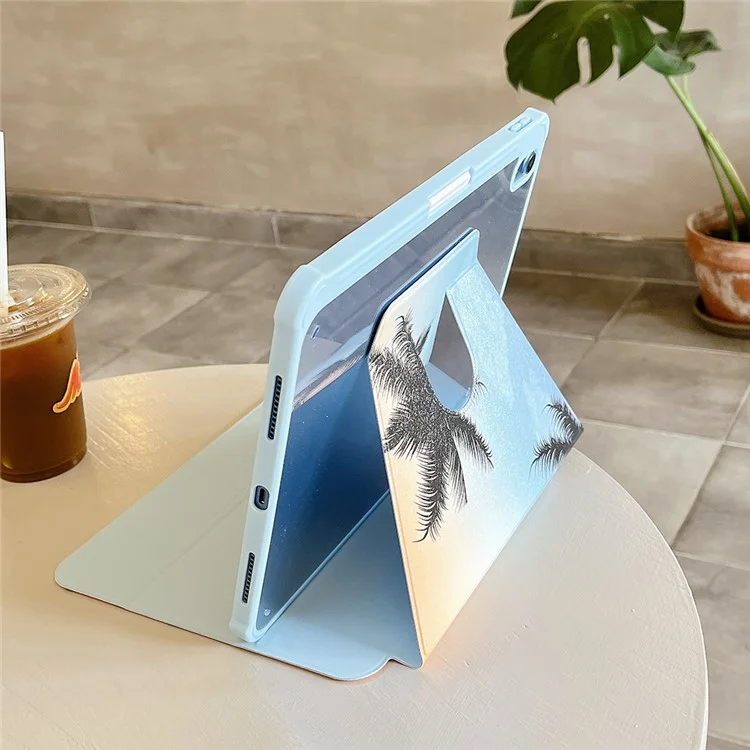 Para iPad 10.9 (2022) Funda de Tablet con Soporte Giratorio Trifold de Piel de PU con Patrón Inteligente Cubierta con Función de Encendido/Apagado Automático - Palma de Coco