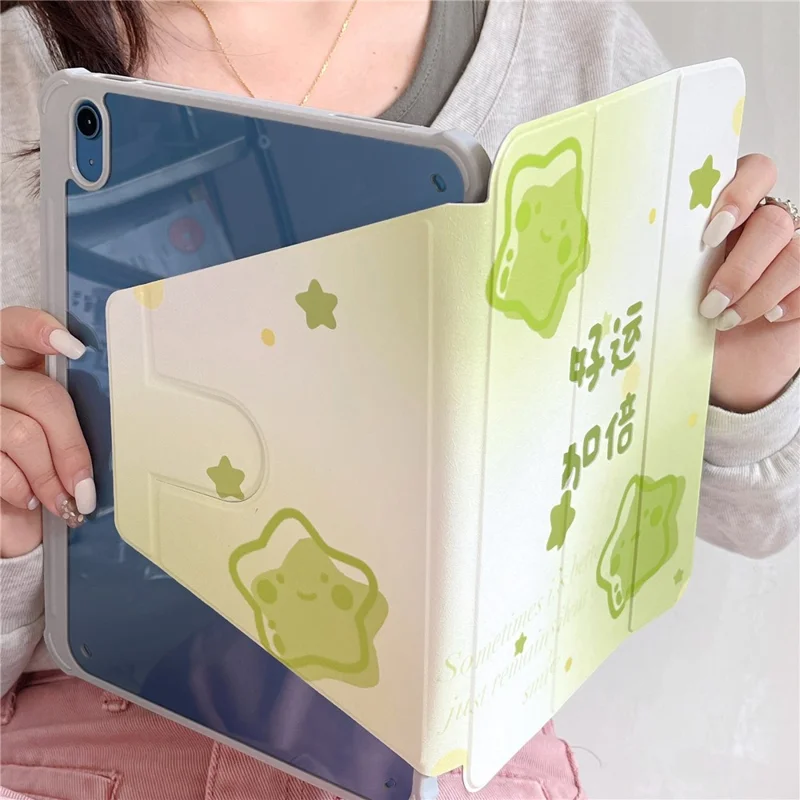 For iPad mini (2024) / mini (2021) PU Leather Tablet Case Pattern Printed Rotating Trifold Stand Cover with Auto Wake / Sleep - Double Luck