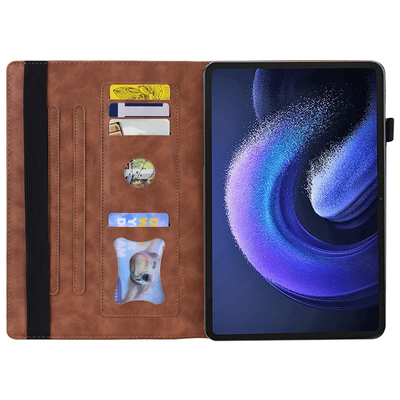 For Xiaomi Pad 6 Business Stand Wallet Case PU Leather Tablet Cover with Pencil Holder Loop - Brown