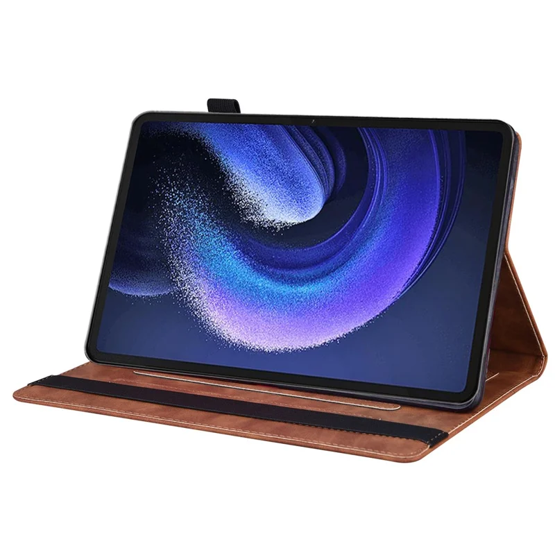 For Xiaomi Pad 6 Business Stand Wallet Case PU Leather Tablet Cover with Pencil Holder Loop - Brown
