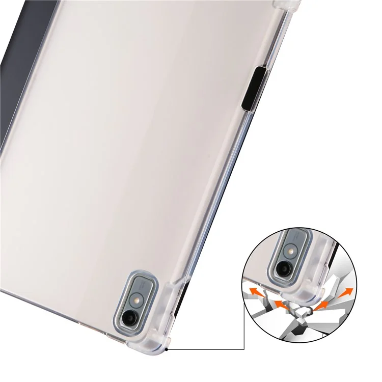 Para Lenovo Tab P11 Gen 2 Tri-Fold Stand Case PU Leather Transparent Back Tablet Cover with Pencil Slot - Negro