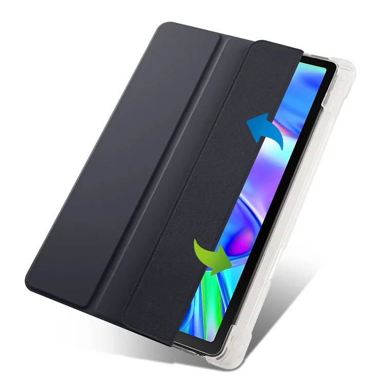 Para Lenovo Tab P11 Gen 2 Tri-Fold Stand Case PU Leather Transparent Back Tablet Cover with Pencil Slot - Negro