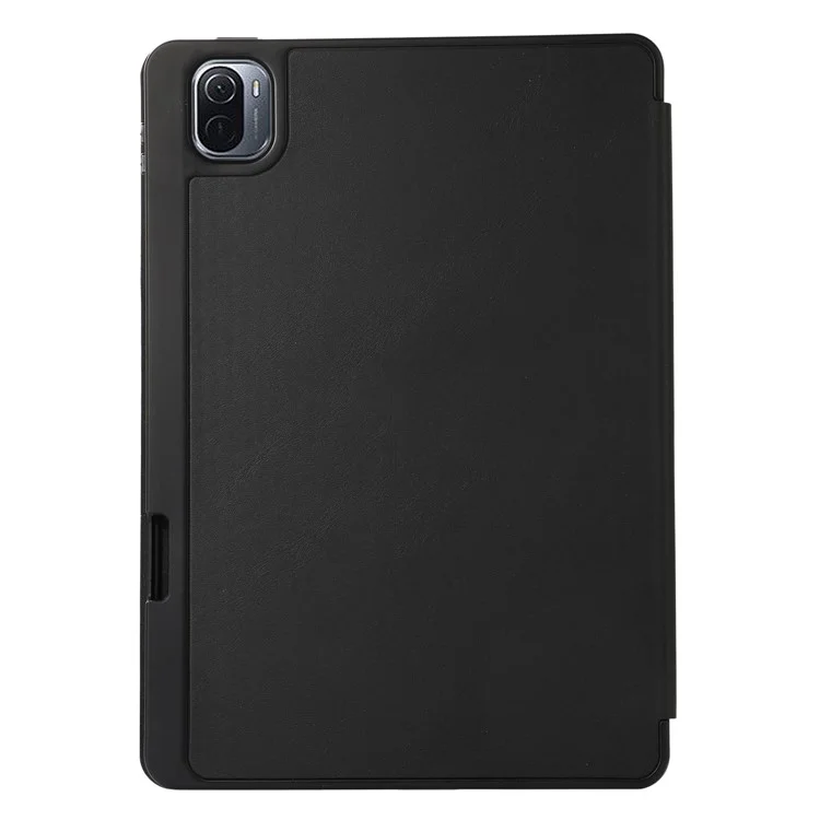 Para Xiaomi Pad 5 / Pad 5 Pro Tri-Fold Stand Tablet Case Cor Sólida Capa de Couro PU com Compartimento para Lápis - Preto