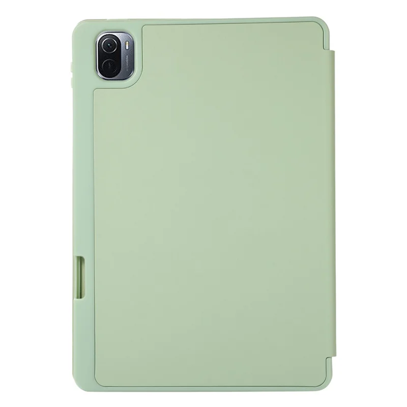 For Xiaomi Pad 5 / Pad 5 Pro Tri-Fold Stand Tablet Case Solid Color PU Leather Cover with Pencil Slot - Green