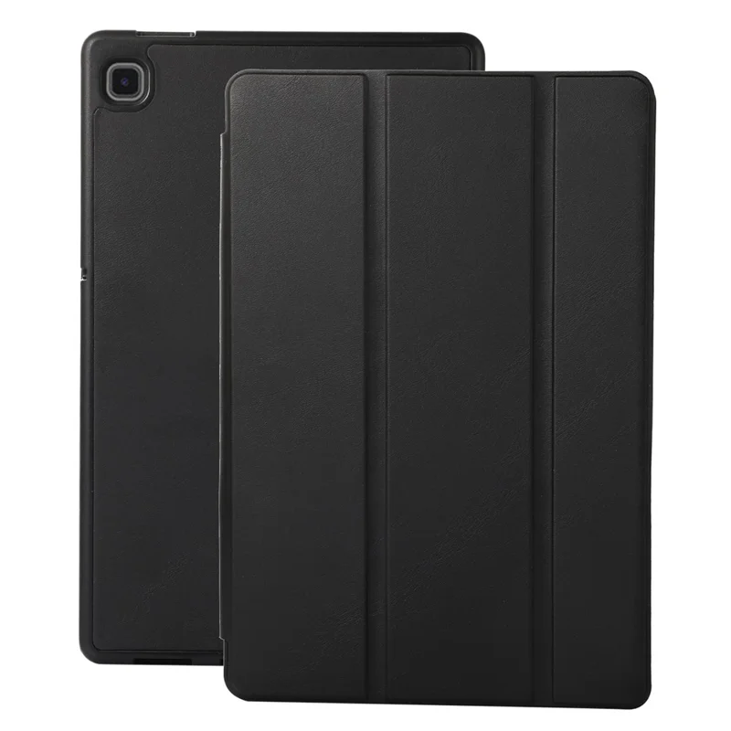 For Samsung Galaxy Tab A7 Lite 8.7-inch PU Leather Tri-Fold Stand Case Solid Color Tablet Cover with Pencil Slot - Black