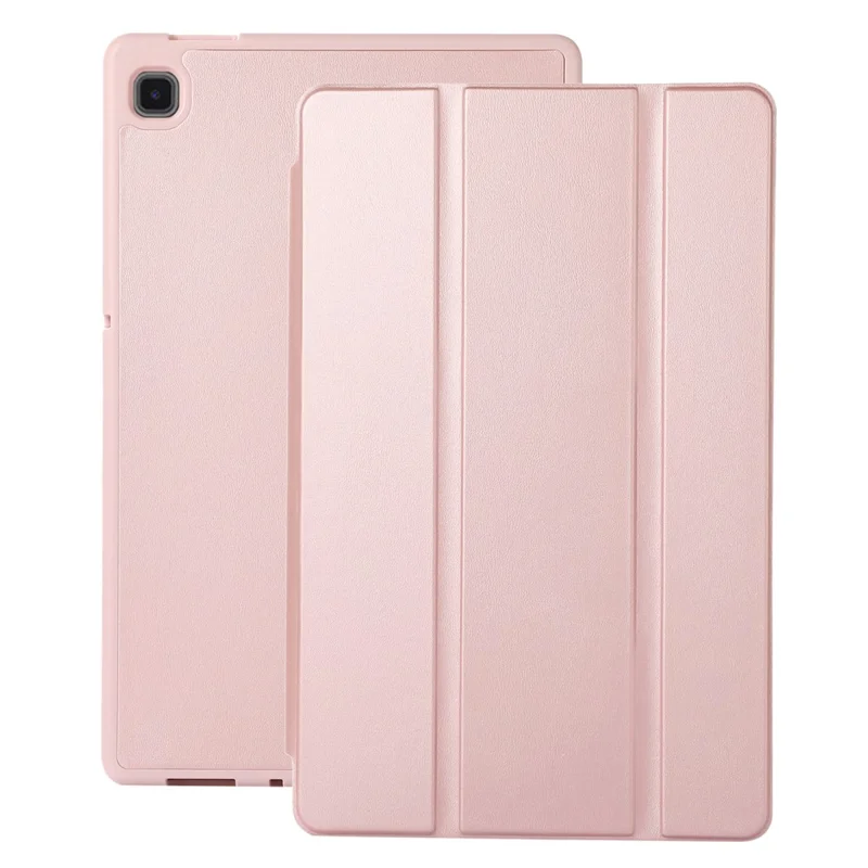 For Samsung Galaxy Tab A7 Lite 8.7-inch PU Leather Tri-Fold Stand Case Solid Color Tablet Cover with Pencil Slot - Pink