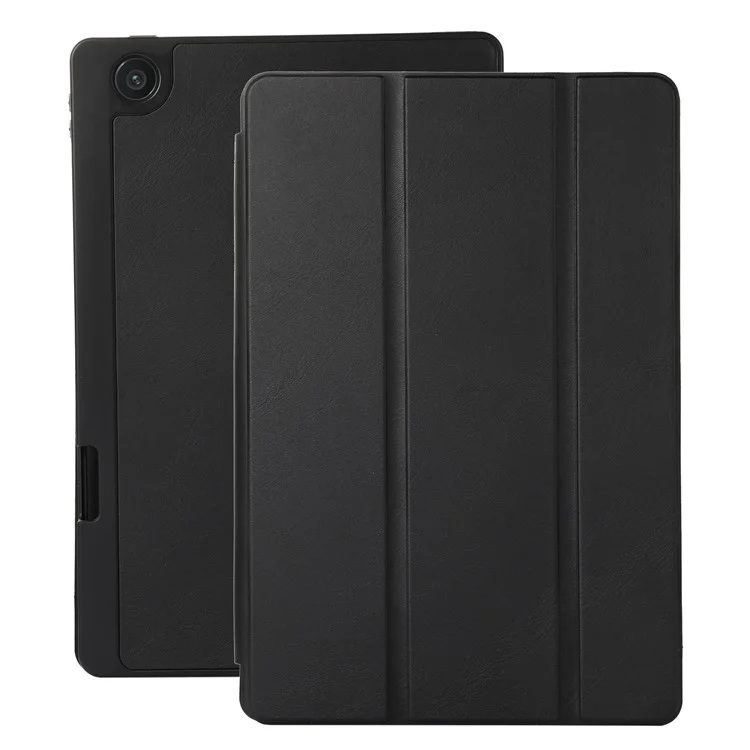 Custodia con supporto pieghevole a tre ante per Lenovo Tab M10 Plus (3a generazione) / Xiaoxin Pad 2022 da 10,6 pollici, in pelle PU, colore tinta unita, con supporto per penna - nero