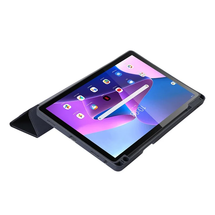 Custodia con supporto pieghevole a tre ante per Lenovo Tab M10 Plus (3a generazione) / Xiaoxin Pad 2022 da 10,6 pollici, in pelle PU, colore tinta unita, con supporto per penna - nero