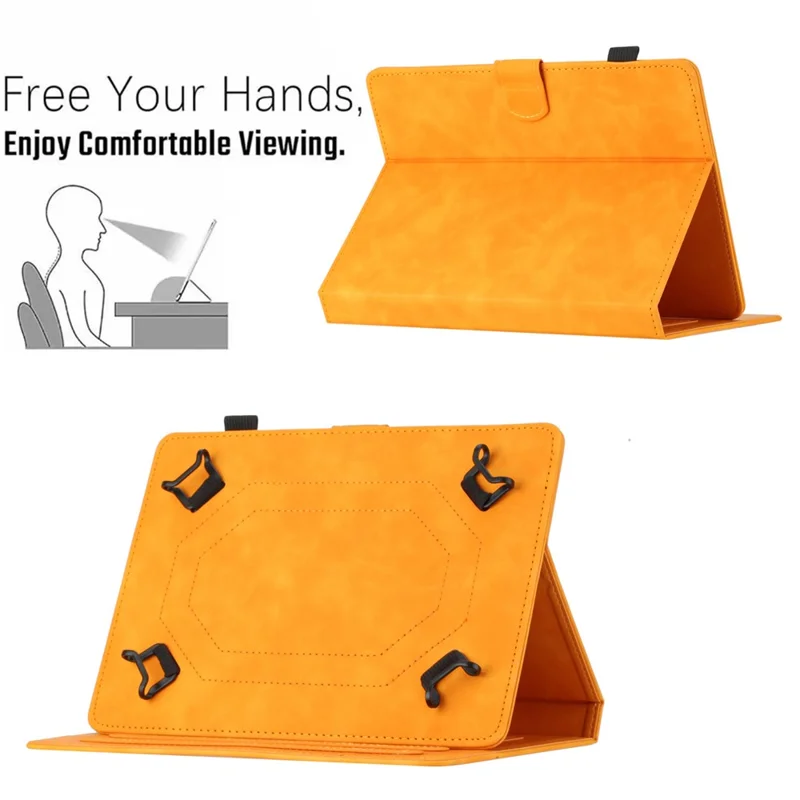 Butterfly Imprinted Leather Cover for 8-inch Tablet, Stand Card Holder Tablet Case - Yellow