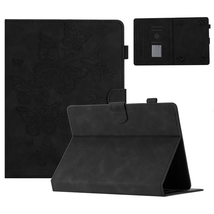 7-inch Tablet PU Leather Stand Case Butterfly Imprinted Card Holder Tablet Cover - Black