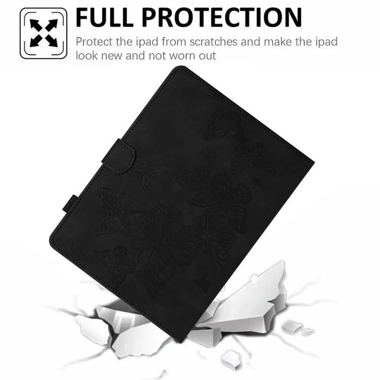 7-inch Tablet PU Leather Stand Case Butterfly Imprinted Card Holder Tablet Cover - Black