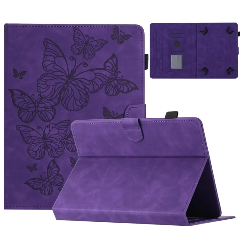 7-inch Tablet PU Leather Stand Case Butterfly Imprinted Card Holder Tablet Cover - Purple