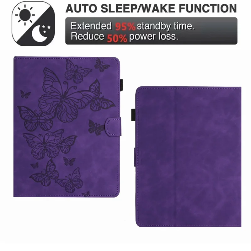7-inch Tablet PU Leather Stand Case Butterfly Imprinted Card Holder Tablet Cover - Purple