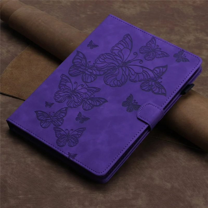 7-inch Tablet PU Leather Stand Case Butterfly Imprinted Card Holder Tablet Cover - Purple