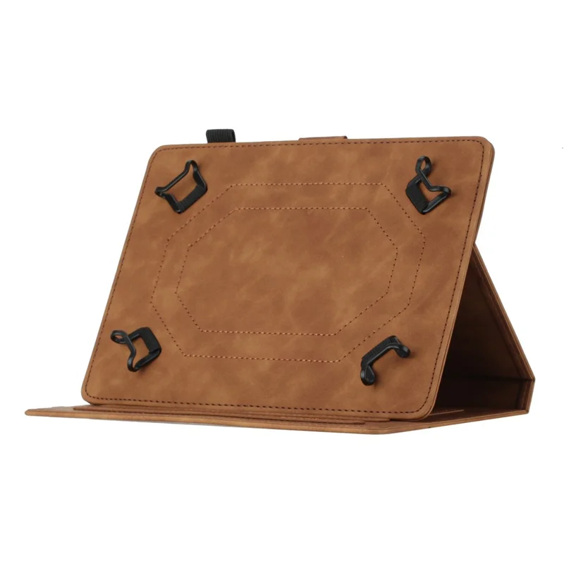 Butterfly Imprinted Stand Case for 10-inch Tablet, Card Holder PU Leather Tablet Cover - Brown