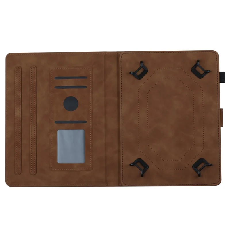 Butterfly Imprinted Stand Case for 10-inch Tablet, Card Holder PU Leather Tablet Cover - Brown