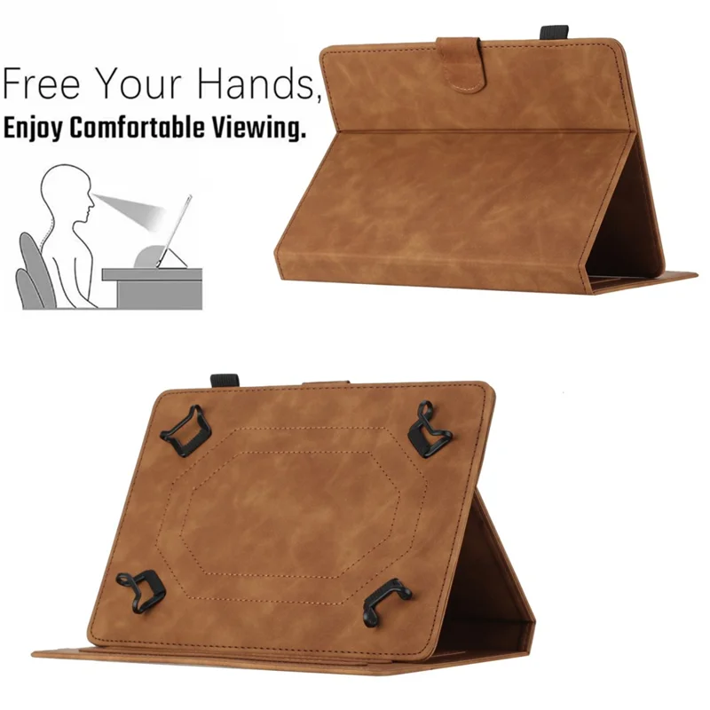Butterfly Imprinted Stand Case for 10-inch Tablet, Card Holder PU Leather Tablet Cover - Brown