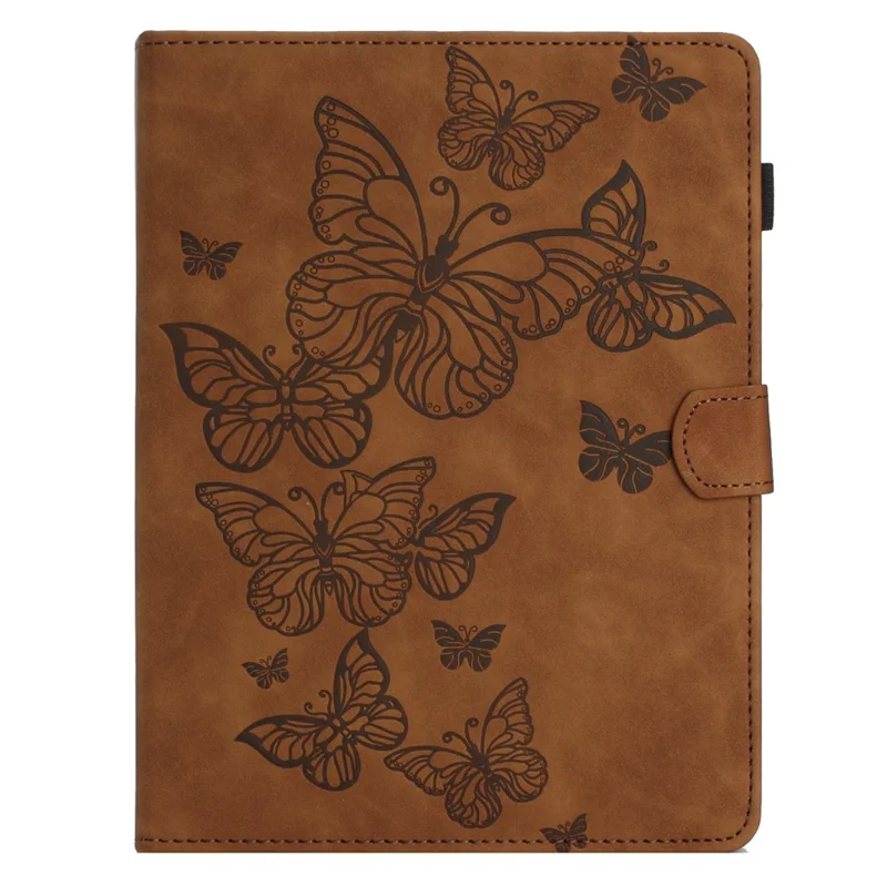 Butterfly Imprinted Stand Case for 10-inch Tablet, Card Holder PU Leather Tablet Cover - Brown