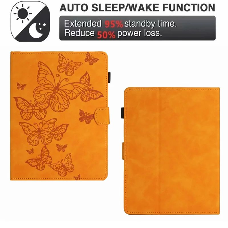 Butterfly Imprinted Stand Case for 10-inch Tablet, Card Holder PU Leather Tablet Cover - Yellow