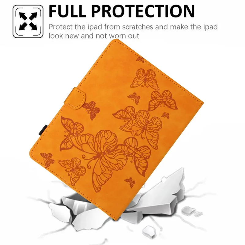 Butterfly Imprinted Stand Case for 10-inch Tablet, Card Holder PU Leather Tablet Cover - Yellow