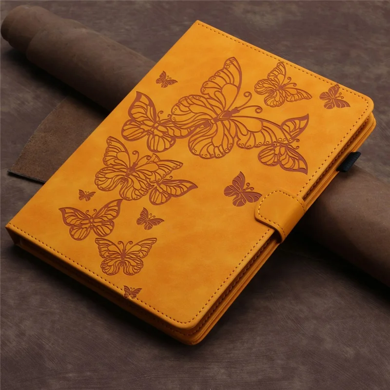 Butterfly Imprinted Stand Case for 10-inch Tablet, Card Holder PU Leather Tablet Cover - Yellow