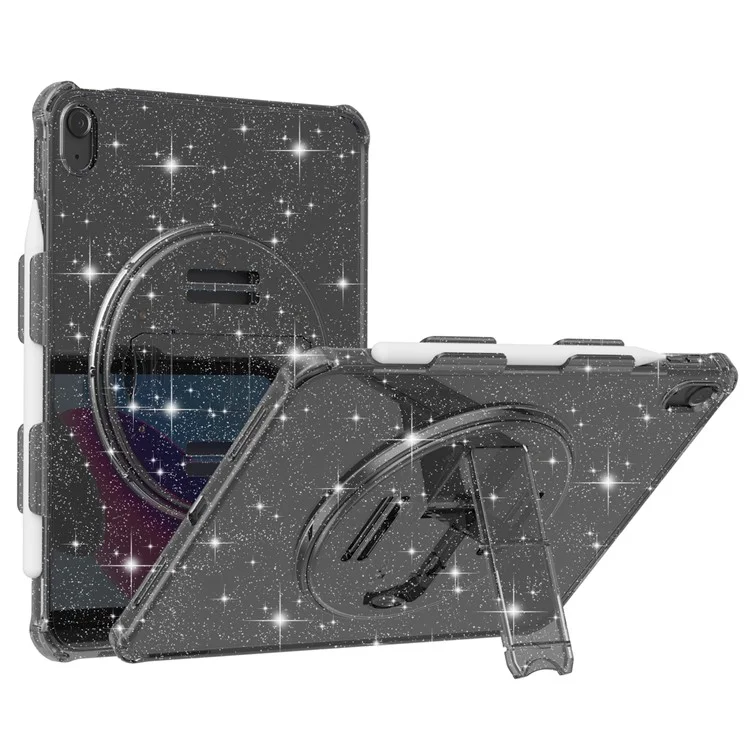 Para iPad 10.9 (2022) Kickstand Glitter Case Shockproof Hard PC Soft TPU Tablet Cover - Sparkly Black