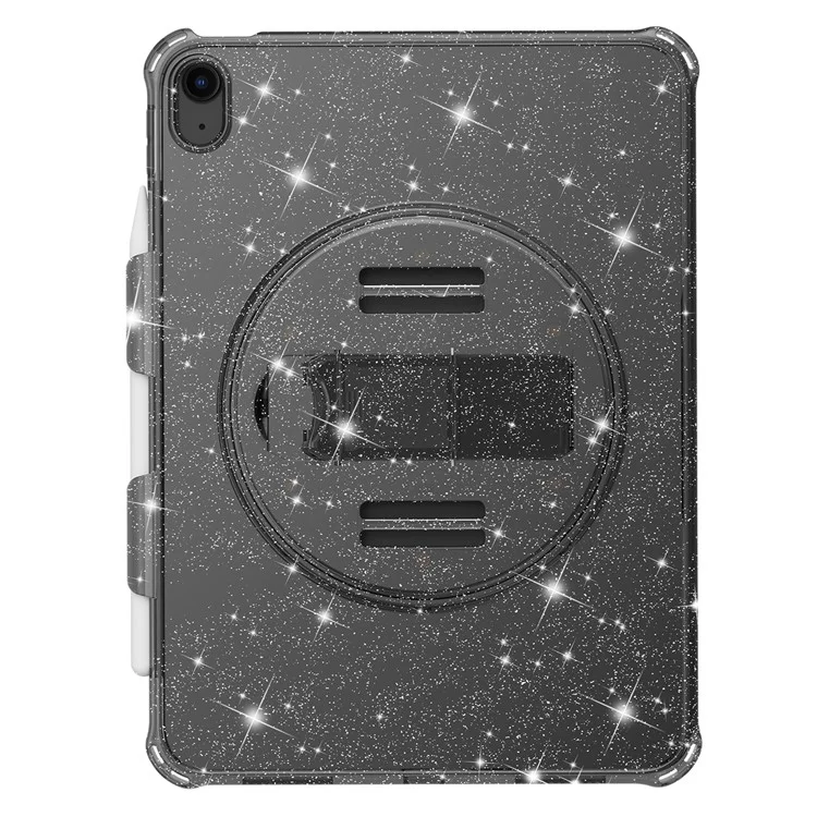 Para iPad 10.9 (2022) Kickstand Glitter Case Shockproof Hard PC Soft TPU Tablet Cover - Sparkly Black