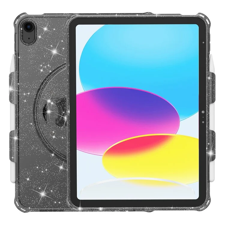 Para iPad 10.9 (2022) Kickstand Glitter Case Shockproof Hard PC Soft TPU Tablet Cover - Sparkly Black