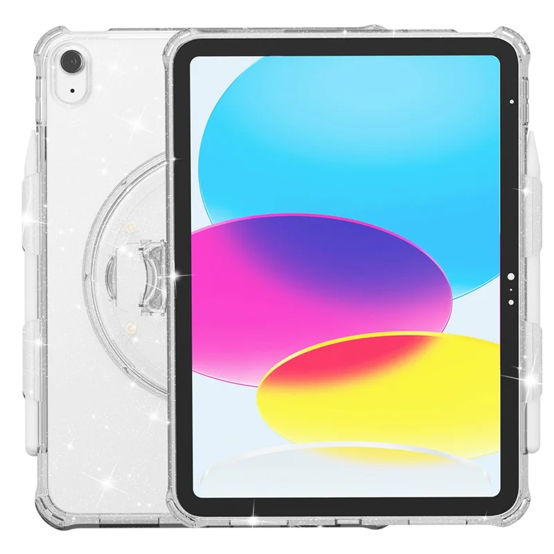 For iPad (2025) / 10.9 (2022) Kickstand Glitter Case Shockproof Hard PC Soft TPU Tablet Cover - Sparkly White