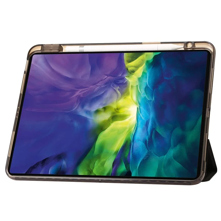 caixa de tablet para ipad pro 11 (2018) /(2020) /(2021) /(2022) / ipad air (2020) /(2022) / ipad 10.9 (2022) couro + tampa de suporte de três acrílicos nítidos - preto