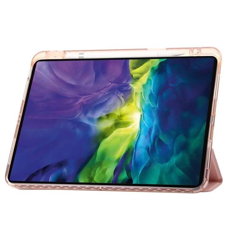 Para Ipad Pro 12,9 Polegadas (2018) /(2020) /(2021) /(2022) Caixa de Comprimido Para Comprimidos Para Comprimido PU + Concha de Acrílico Transparente - Rosa