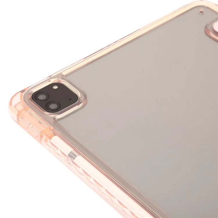 Für iPad Pro 12,9 Zoll (2018) / (2020) / (2021) / (2022) Trifold-Ständer-Tablet-Hülle aus PU-Leder + transparenter Acrylschale - Pink