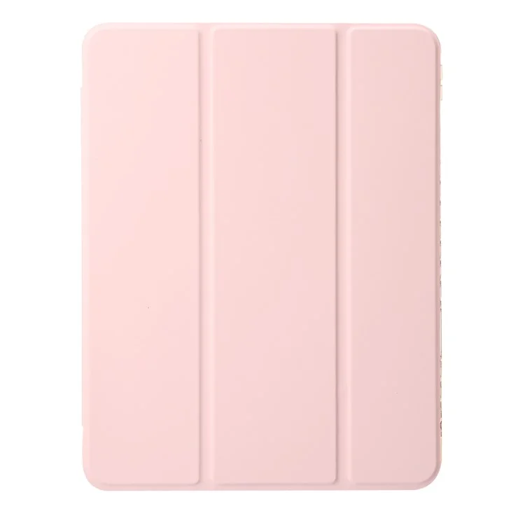 Für iPad Pro 12,9 Zoll (2018) / (2020) / (2021) / (2022) Trifold-Ständer-Tablet-Hülle aus PU-Leder + transparenter Acrylschale - Pink