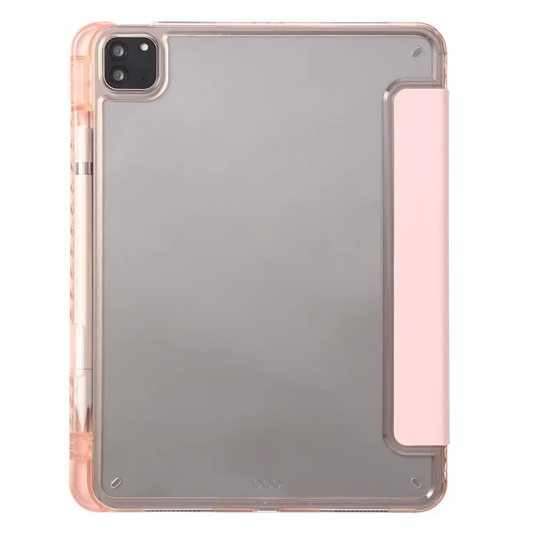 Für iPad Pro 12,9 Zoll (2018) / (2020) / (2021) / (2022) Trifold-Ständer-Tablet-Hülle aus PU-Leder + transparenter Acrylschale - Pink