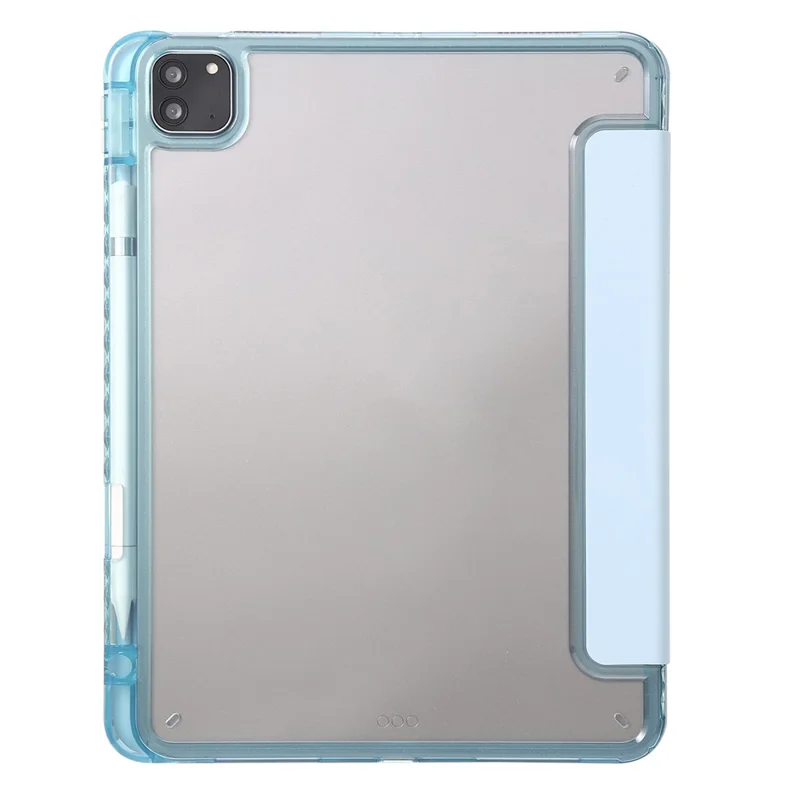 For iPad Pro 12.9-inch (2018) / (2020) / (2021) / (2022) Trifold Stand Tablet Case PU Leather + Clear Acrylic Shell - Baby Blue