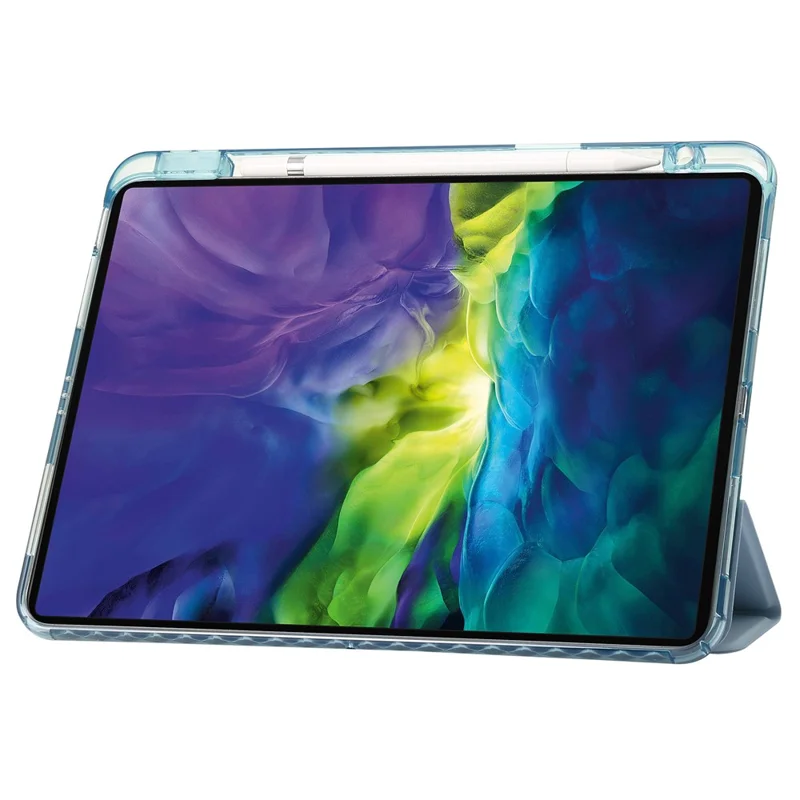 For iPad Pro 12.9-inch (2018) / (2020) / (2021) / (2022) Trifold Stand Tablet Case PU Leather + Clear Acrylic Shell - Baby Blue