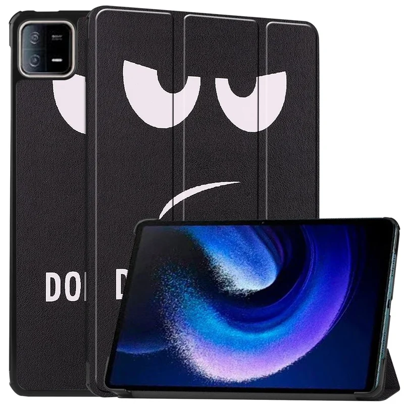 For Xiaomi Pad 6 / Pad 6 Pro PU Leather Trifold Stand Tablet Case Pattern Printing Auto Wake / Sleep Cover - Don't Touch Me