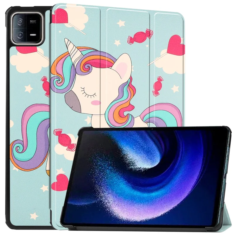 For Xiaomi Pad 6 / Pad 6 Pro PU Leather Trifold Stand Tablet Case Pattern Printing Auto Wake / Sleep Cover - Horse