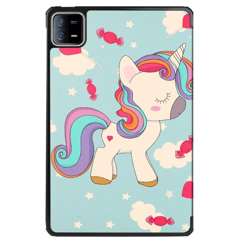 For Xiaomi Pad 6 / Pad 6 Pro PU Leather Trifold Stand Tablet Case Pattern Printing Auto Wake / Sleep Cover - Horse