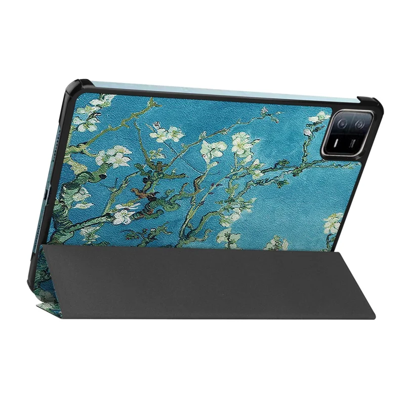 For Xiaomi Pad 6 / Pad 6 Pro PU Leather Trifold Stand Tablet Case Pattern Printing Auto Wake / Sleep Cover - Apricot Blossom
