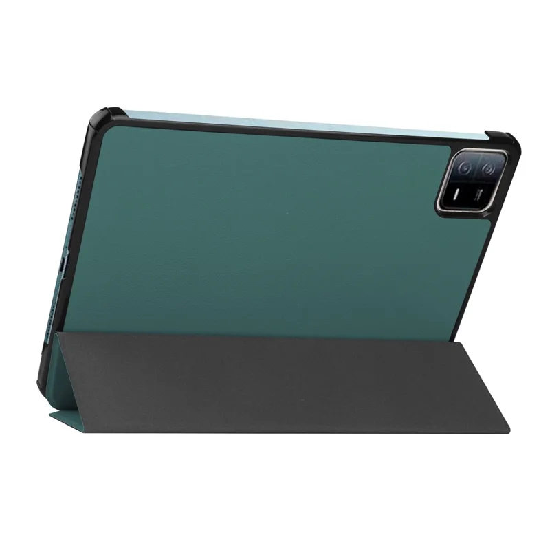 For Xiaomi Pad 6 Tri-fold Stand Tablet Case Auto Wake  /  Sleep Leather Tablet Cover - Blackish Green