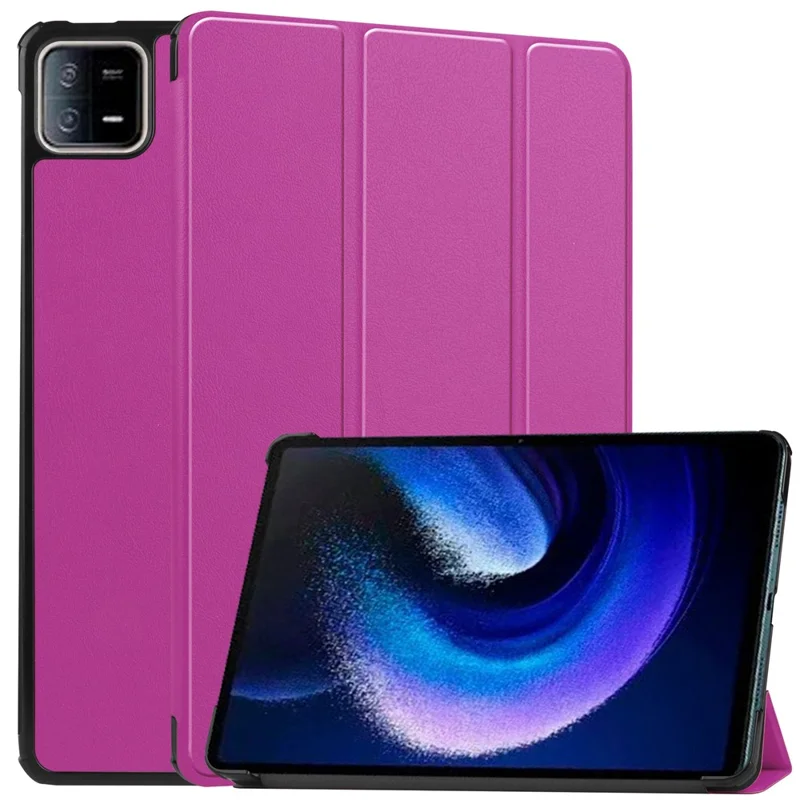 Para Xiaomi Pad 6 Tri-fold Stand Tablet Case Auto Wake / Sleep Leather Tablet Cover - Roxo