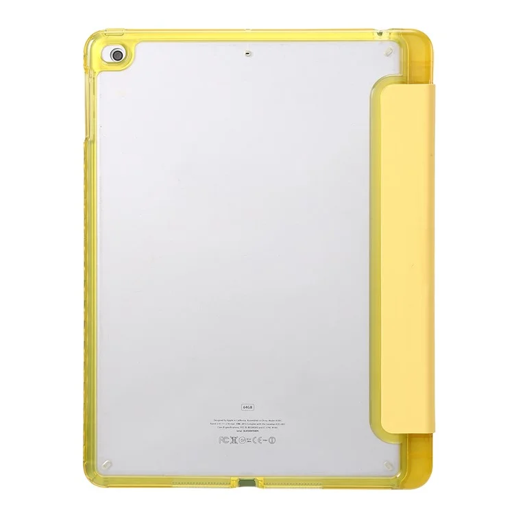 Trifold Stand Tablet Case for iPad Air (2013) / Air 2 / iPad 9.7-inch (2017) / (2018) PU Leather + Clear Acrylic Cover - Yellow