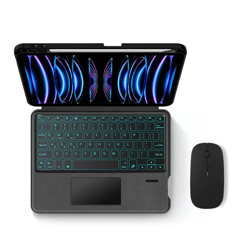 For iPad Pro 11 (2020) / (2021) / (2022) Leather Case + Touchpad Bluetooth-compatible Keyboard with Backlit