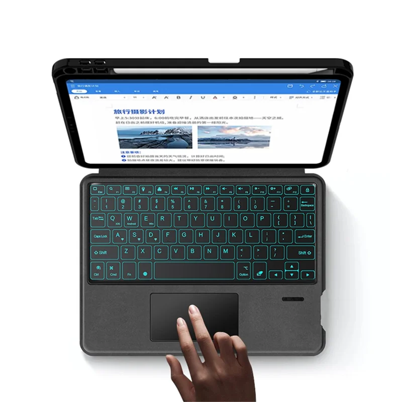 For iPad Pro 11 (2020) / (2021) / (2022) Leather Case + Touchpad Bluetooth-compatible Keyboard with Backlit