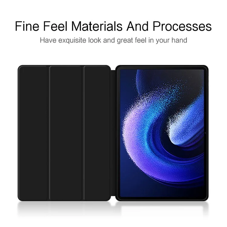 Funda de tableta a prueba de golpes para Xiaomi Pad 6 de piel de PU + soporte plegable de TPU protector de tableta - Negro