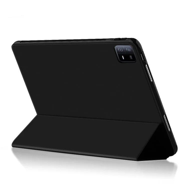 Funda de tableta a prueba de golpes para Xiaomi Pad 6 de piel de PU + soporte plegable de TPU protector de tableta - Negro