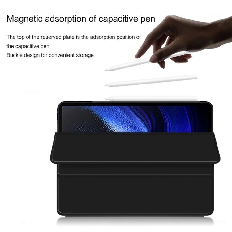 Funda de tableta a prueba de golpes para Xiaomi Pad 6 de piel de PU + soporte plegable de TPU protector de tableta - Negro